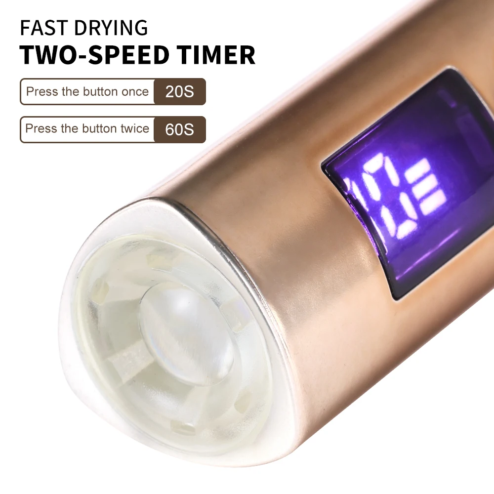ミニUV LEDネイルランプ,ポータブル充電式ネイルドライヤー,ディスプレイ付きジェルポリッシュ硬化,マニキュアマシン