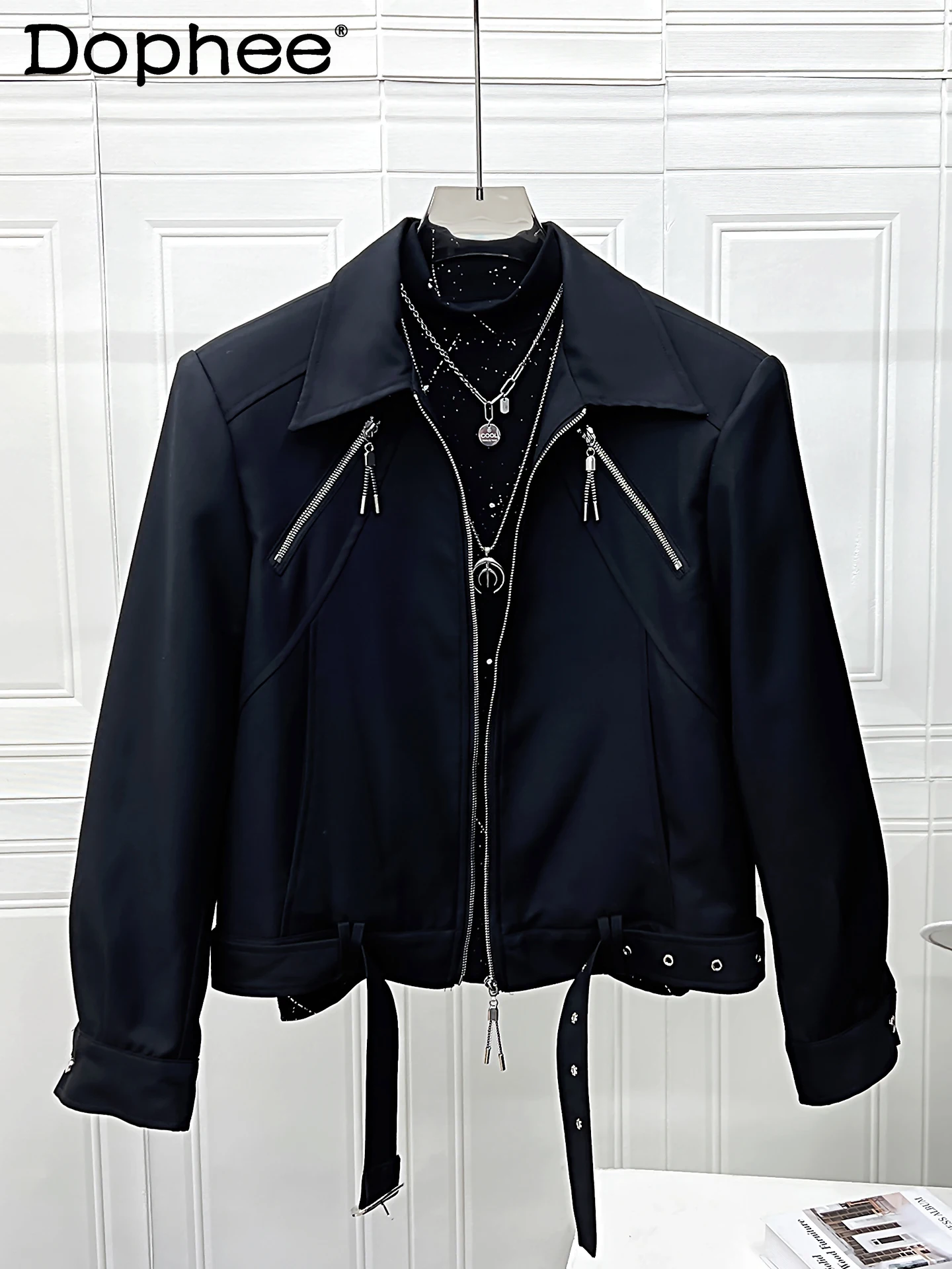 

Весна и осень 2024, новая высококачественная модная черная куртка с лацканами, красивое мужское свободное короткое сверхпрочное пальто на молнии