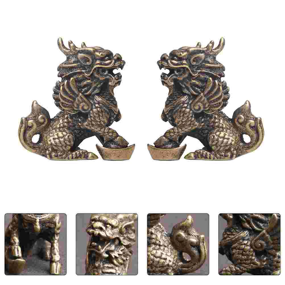 2 Pcs Brass Unicorn Ornament Office Vintage Ornaments Animal Tabletop Adornment
