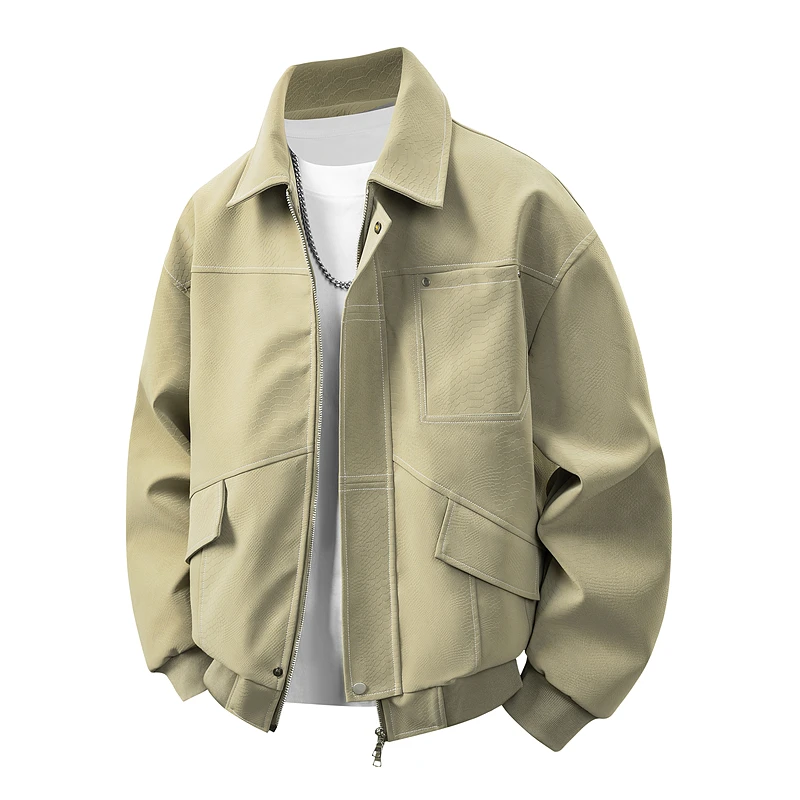 Men All-match Turn-down Collar PU Leather Jackets Casual Comfortable Trend Male Clothes Outdoor Windproof Outerwear Spring New