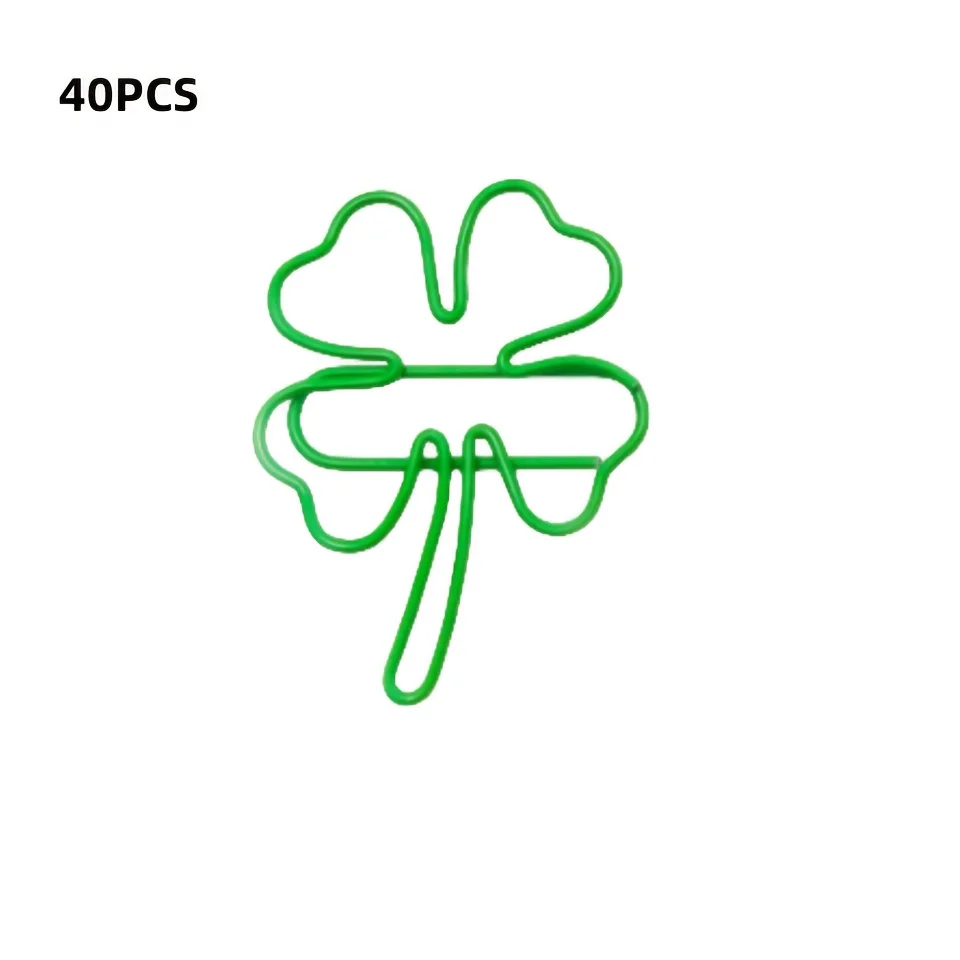 Clipe de papel trevo de quatro folhas verde, pasta de metal criativa, material de escritório elegante usado para organizar documentos, des, 20/30/40 peças