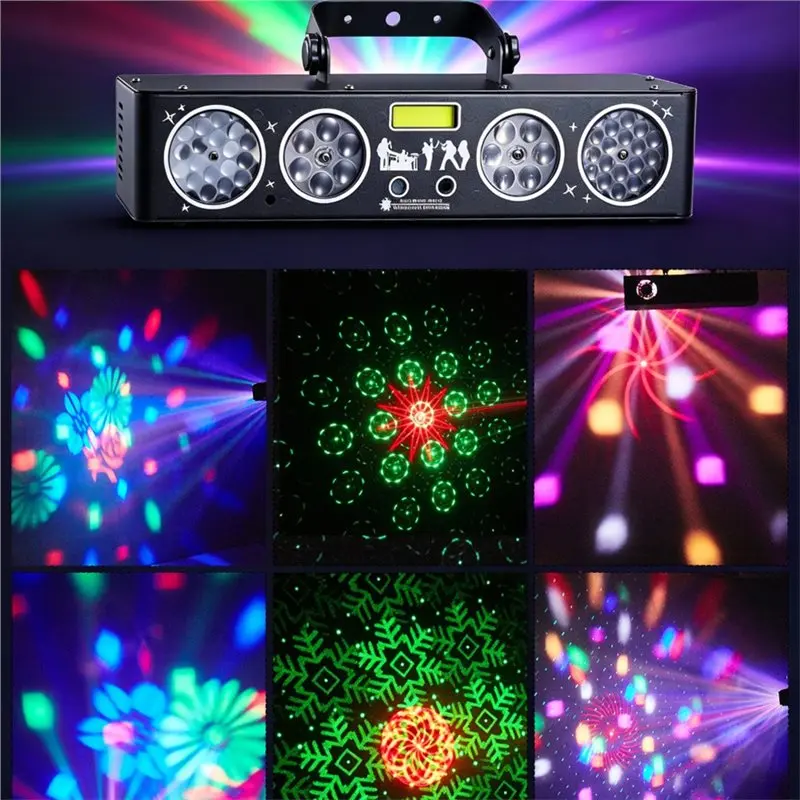 ABNM Sound Activated Laser Strobe Effect RGB LED Stage Light 6 In 1 DJ Party Light Auto Mode For Disco Club Show EU Plug