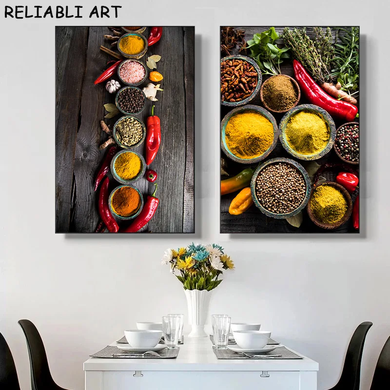 Seasoning Chili Spoon Spice Poster and Prints Modern Canvas Painting Wall Art Pictures for Bar Restaurant Home Decor No Frame