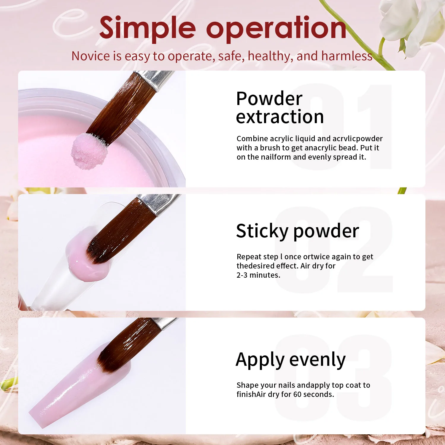 ชุดผงอะคริลิคสำหรับทำเล็บ 6 สี - ชุดออกแบบลายเล็บ DIY สำหรับงานศิลปะเล็บ 3 มิติ, ทำเล็บแบบฝรั่งเศส และงานศิลปะเล็บ