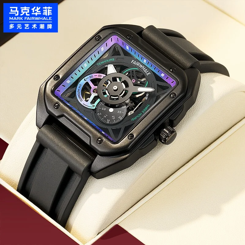 Mark Fairwhale Brand Men Automatic Mechanical Watch Fashion Square Mechanical Style Unique Sport Waterproof Luminous Mechan 2023