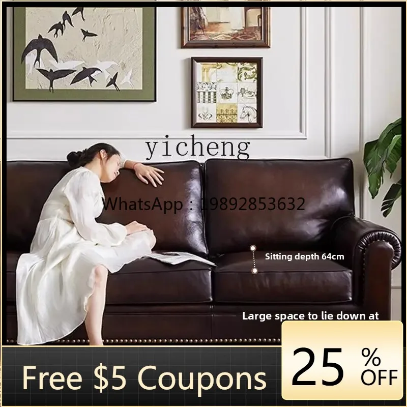 

ZZ American leather sofa retro style living room heavy oil wax cowhide sofa living room furniture home accessories