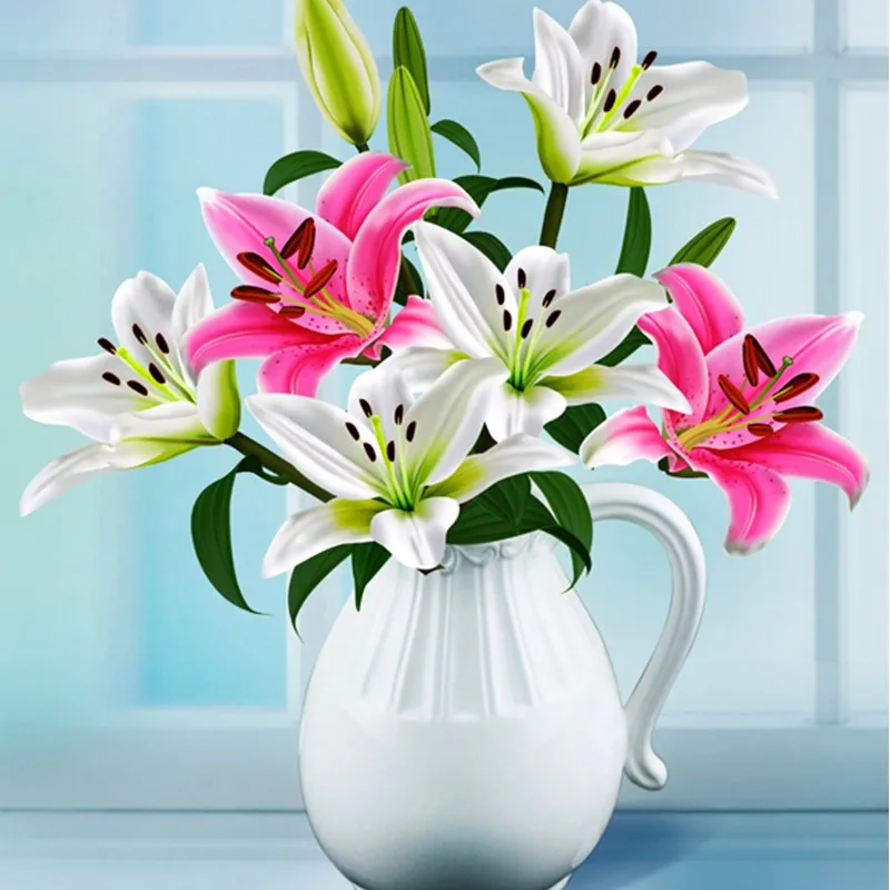 

Handmade Diamond Painting 5D Point Sticker Cross Stitch Modern Simple Style Lilies Flower Vase for Bedroom Dining Room ...