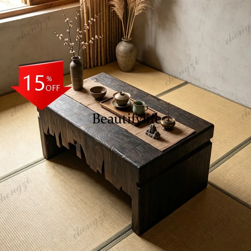 D80 Solid wood coffee table Chinese retro style tea table tatami balcony low table household kang several