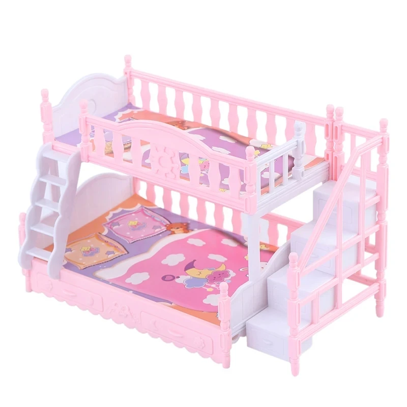 Poppenhuis Accessoires Simulatie Bed Speelgoed 17Cm Meubels Europese Stijl Dubbeldekker Prinses Bed Meisjes Spelen Huis Speelgoed