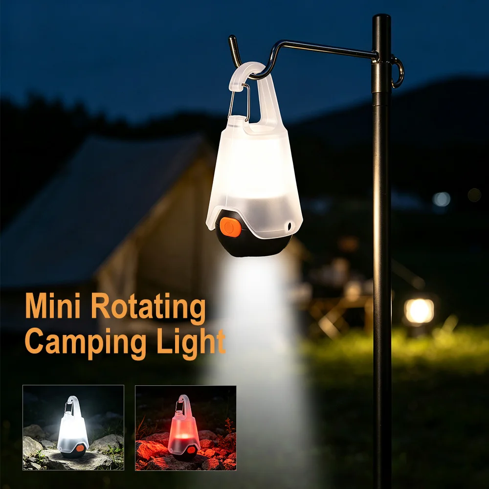 BORUiT Mini Camping Light 360° Rotating LED Flashlight Type-C Rechargeable Emergency Light Portable Torch With Magnetic Hook