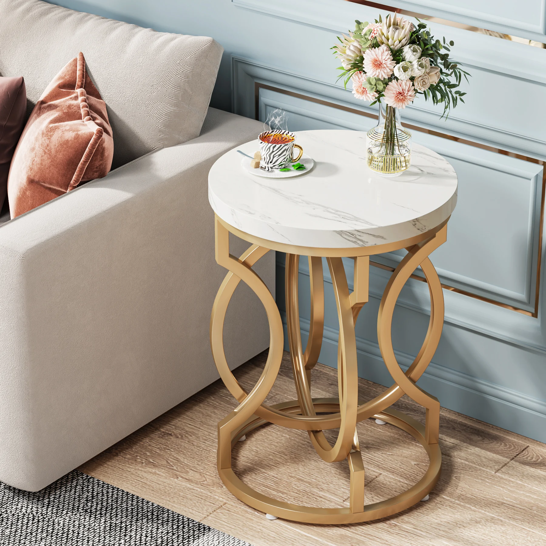 

Tribesigns Modern Round End Table with Thick Wood Top, 20“ Side Table Cocktail Table with Unique O-Shaped Base