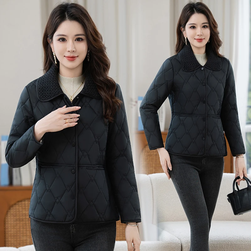 Cappotto in cotone scozzese da donna alla moda Giacca imbottita leggera casual ampia vestibilità ampia Autunno Inverno Nuovo stile