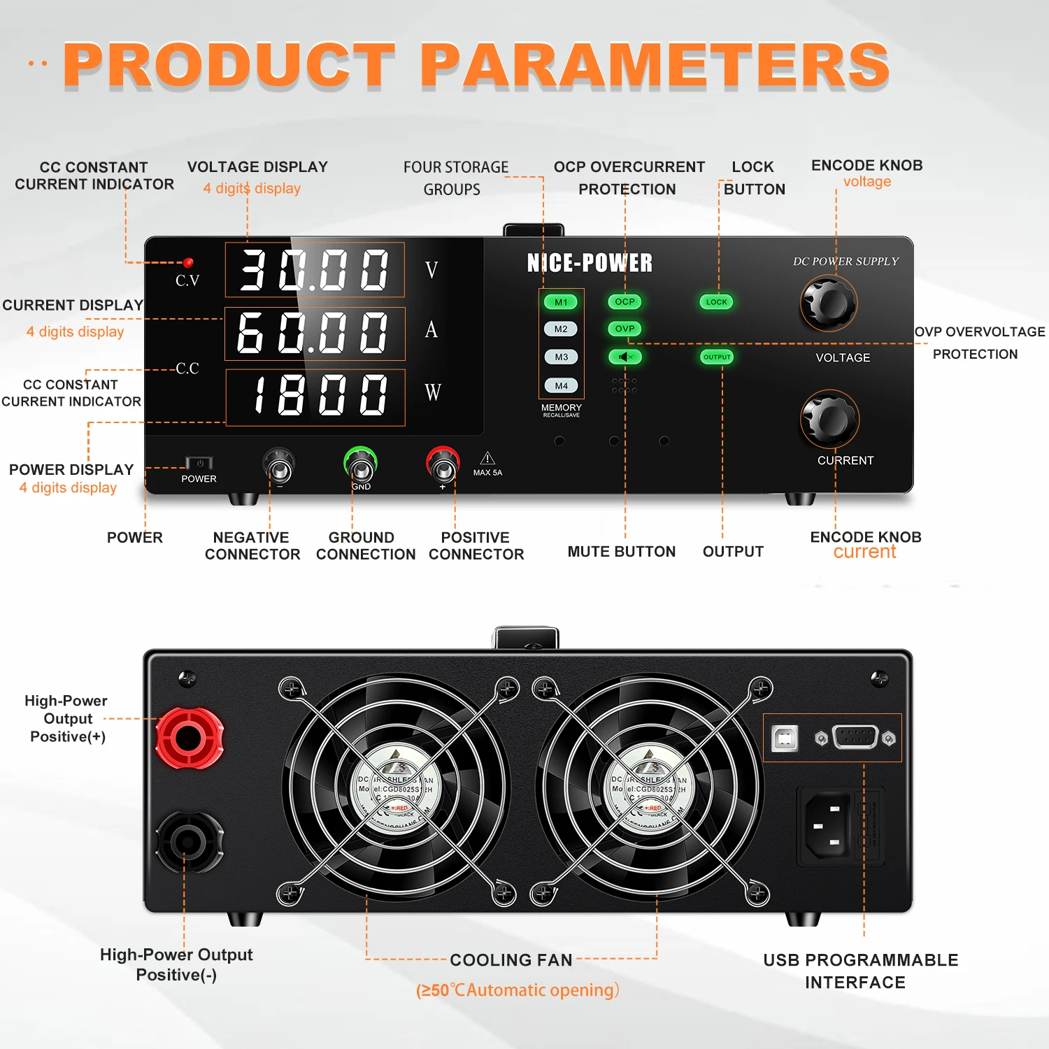 60V 30A 1800W Switching Power Supply OVP OCP Storage Memory R-SPS6030S Batter Charger AC DC Voltage Regulator SMPS