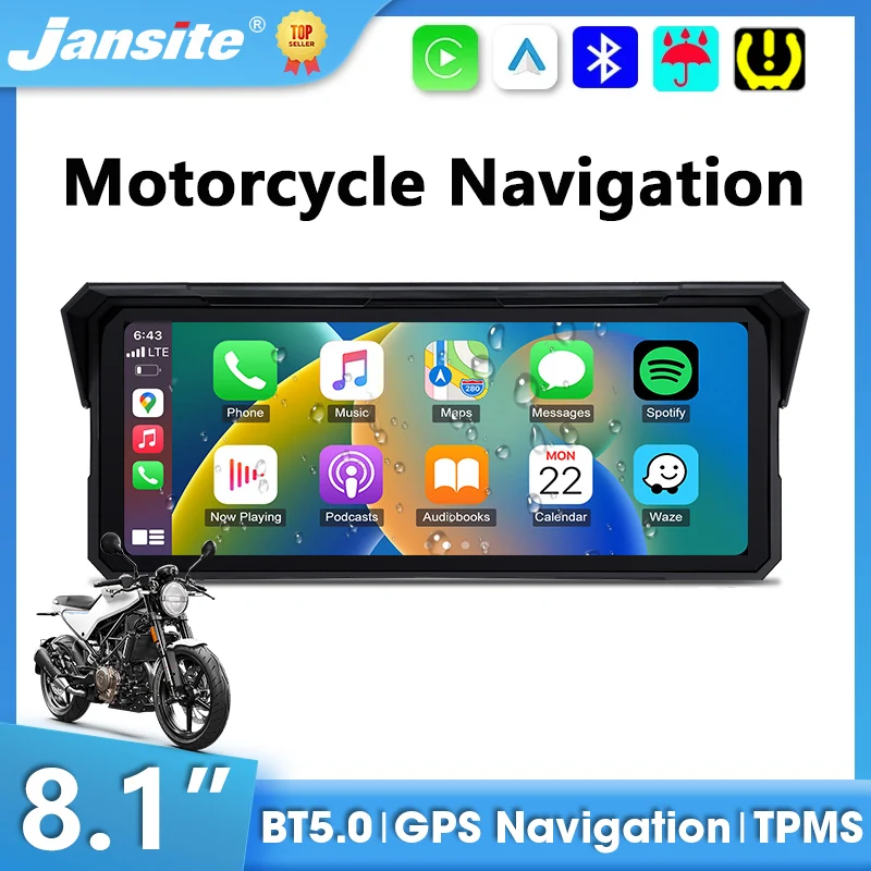 Portable 8.1 inch Motorcycle Carplay GPS Navigation Wireless Android Auto Moto Recorder Monitor IPX7 Waterproof Support 4K DVR