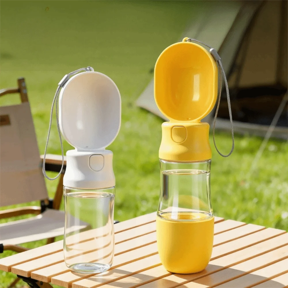 Leak-proof Outdoor Dog Water Bottle with Filter Detachable Pet Water Feeder Separate Wet and Dry Areas Press Design