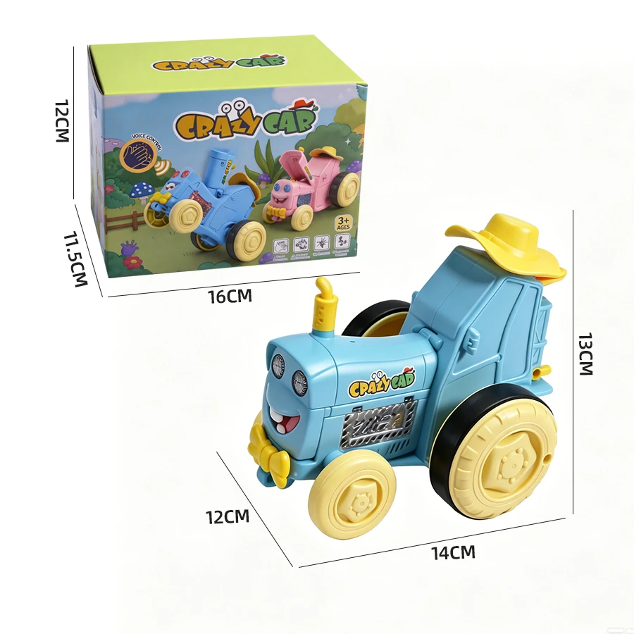 Voice Activated Crazy Jumping Farmer Car Toy, Electric Stunt with Recording, Music Sound Effect, Upright Jump Dancing Toy Gifts