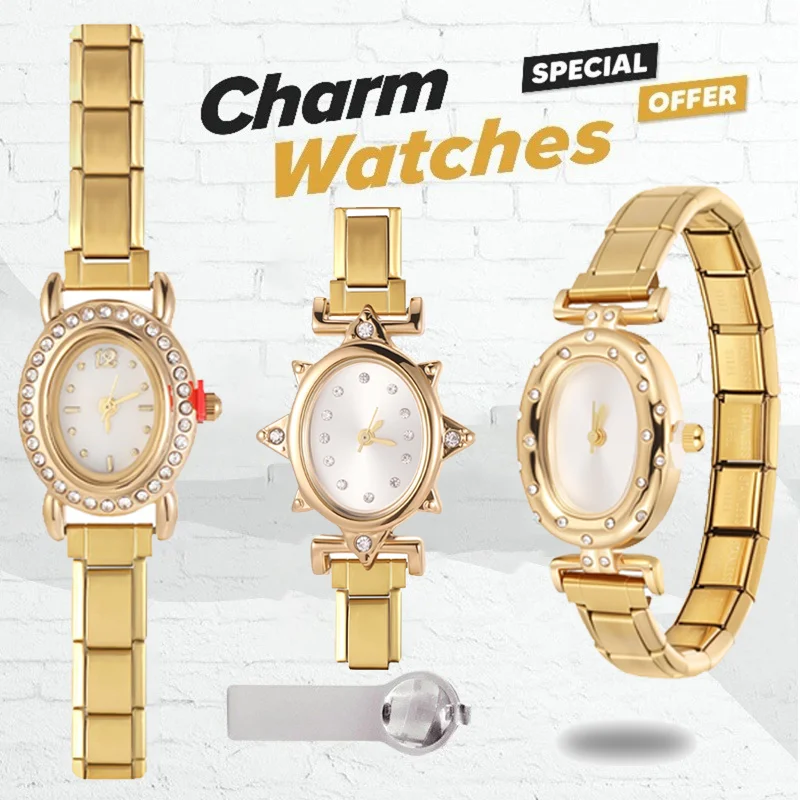 2025New Vintage High Quality Oval Inlaid Zircon Stainless Steel Watch Bracelet Women's 9MM DIY Italian Charm Bangle Jewelry Gift