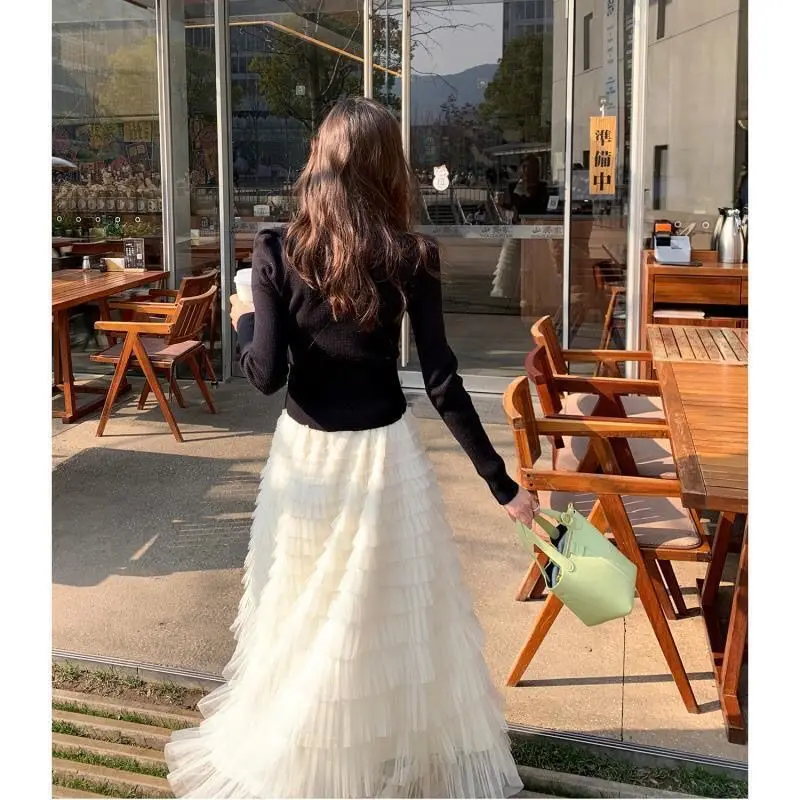 High End Mesh Half Skirt for Women in Spring and Summer 2024 New High Waisted Layered Cake Skirt, Medium Length Skirt