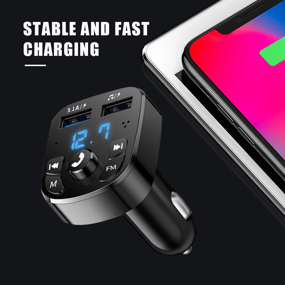 Car MP3 Player Fm Transmitter Wireless Bluetooth 5.0 Noise Reduction Audio Receiver Car Kit Handfree Dual Usb Car Fast Charger