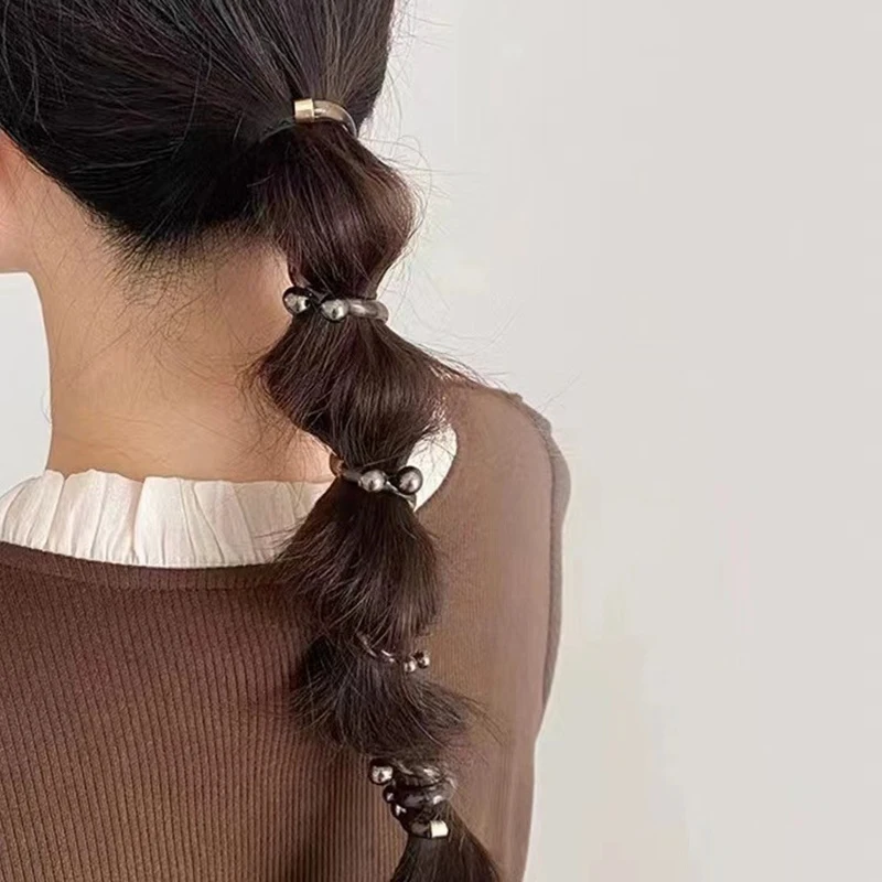 حلقة شعر سلكية للهاتف لا تضر الشعر، شريط مطاطي عالي المرونة، أربطة شعر لؤلؤية، إكسسوارات شعر نسائية