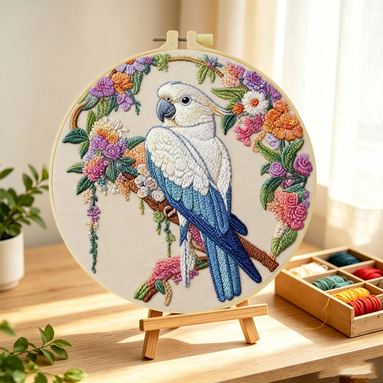 1Set Cockatoo Parrot Diy Embroidery Kit For Beginner Embroide Starter Kit Cross Stitch Art Gift Needlework Craft