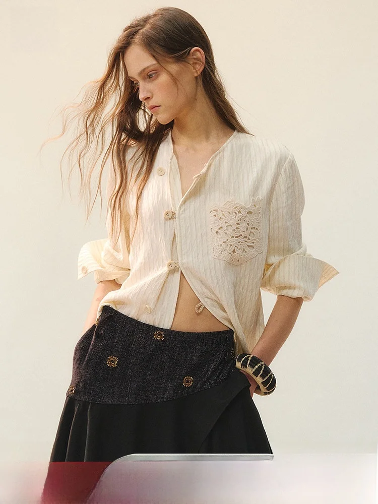 

Женский льняной кардиган Ele Lady's с вышитыми нашивками, на косых пуговицах, винтажный, свободного кроя, с длинными рукавами