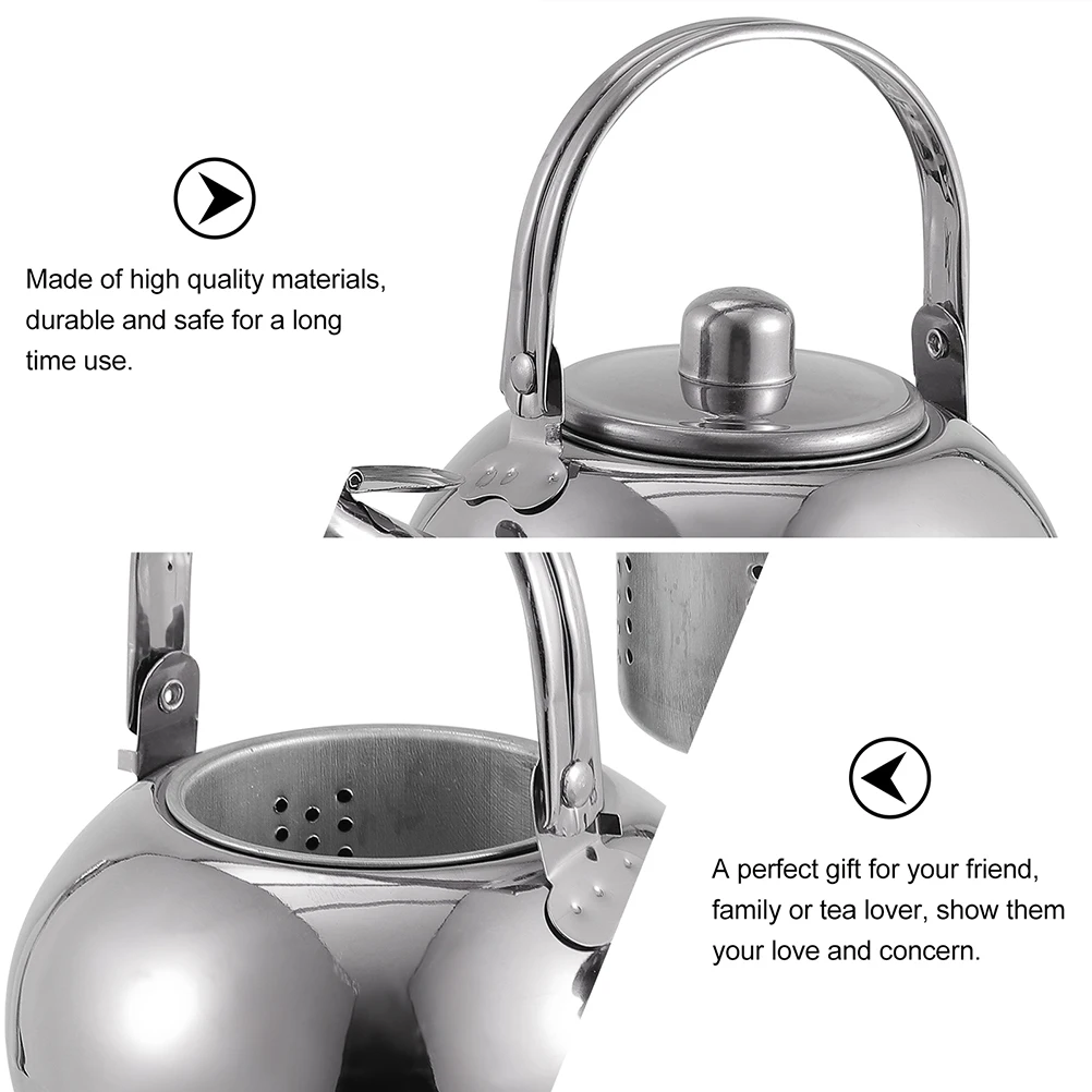 

Stainless Steel Teapot 18cm Silver 2L Safe Portable Heat Cold Resistance Tea Kettle Strainer Kitchen Bar Tools Home Use