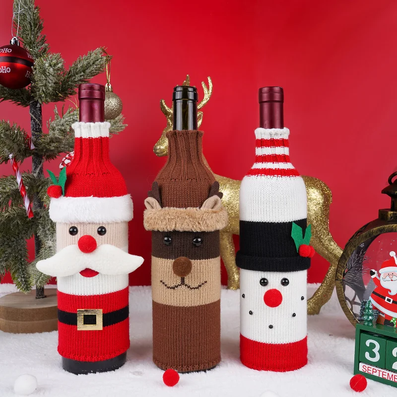 

3pcs/set, Christmas Knitted Creative Wine Bottle Cover,Santa Claus Elk Snowman For Desktop Christmas Decorate Gift Festive Party