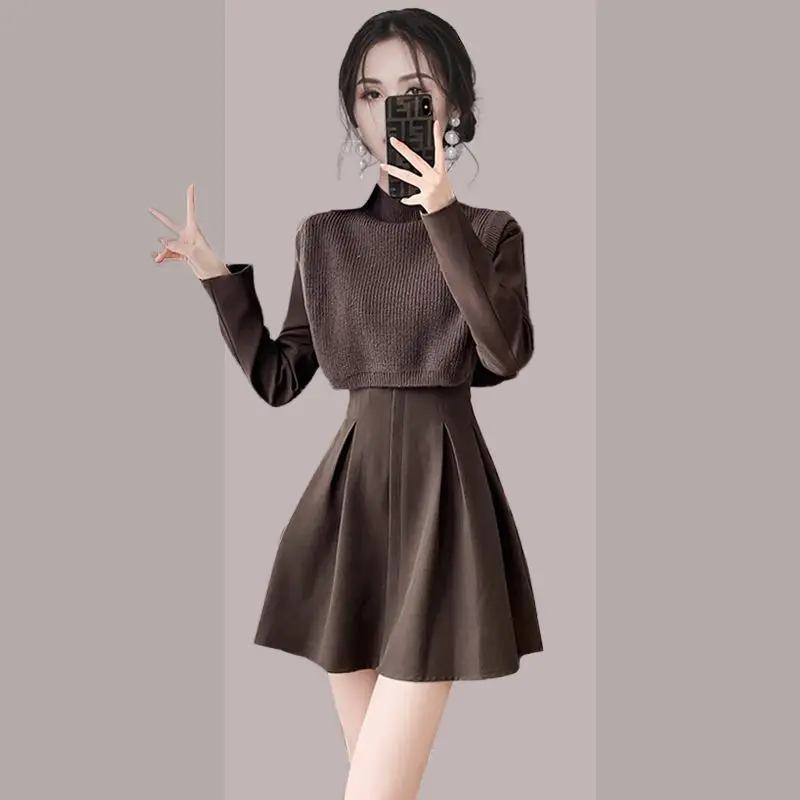 

Новый высококачественный модный комплект трикотажных платьев, женский элегантный повседневный шаль без рукавов + мини-платья с тонкой талией, комплекты из двух предметов