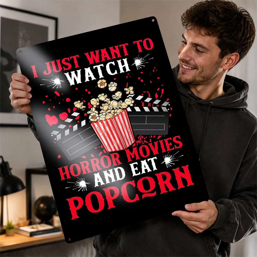 Horror Movies And Popcorn Metal Poster Perfect Gift for Fans Lovers Personalized Wall Art Metal Sign for Home Decorations Decor