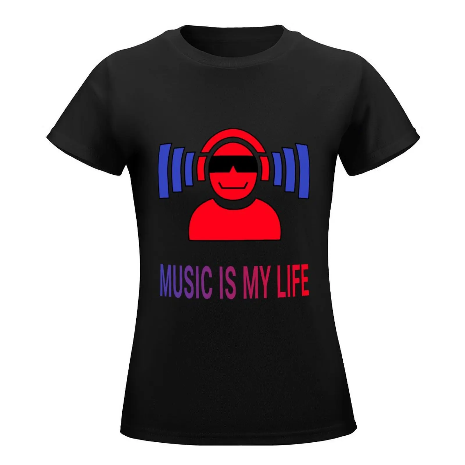 Cool guy with headphones and a big beat - Music is my Life T-Shirt blacks vintage white t-shirts for Women