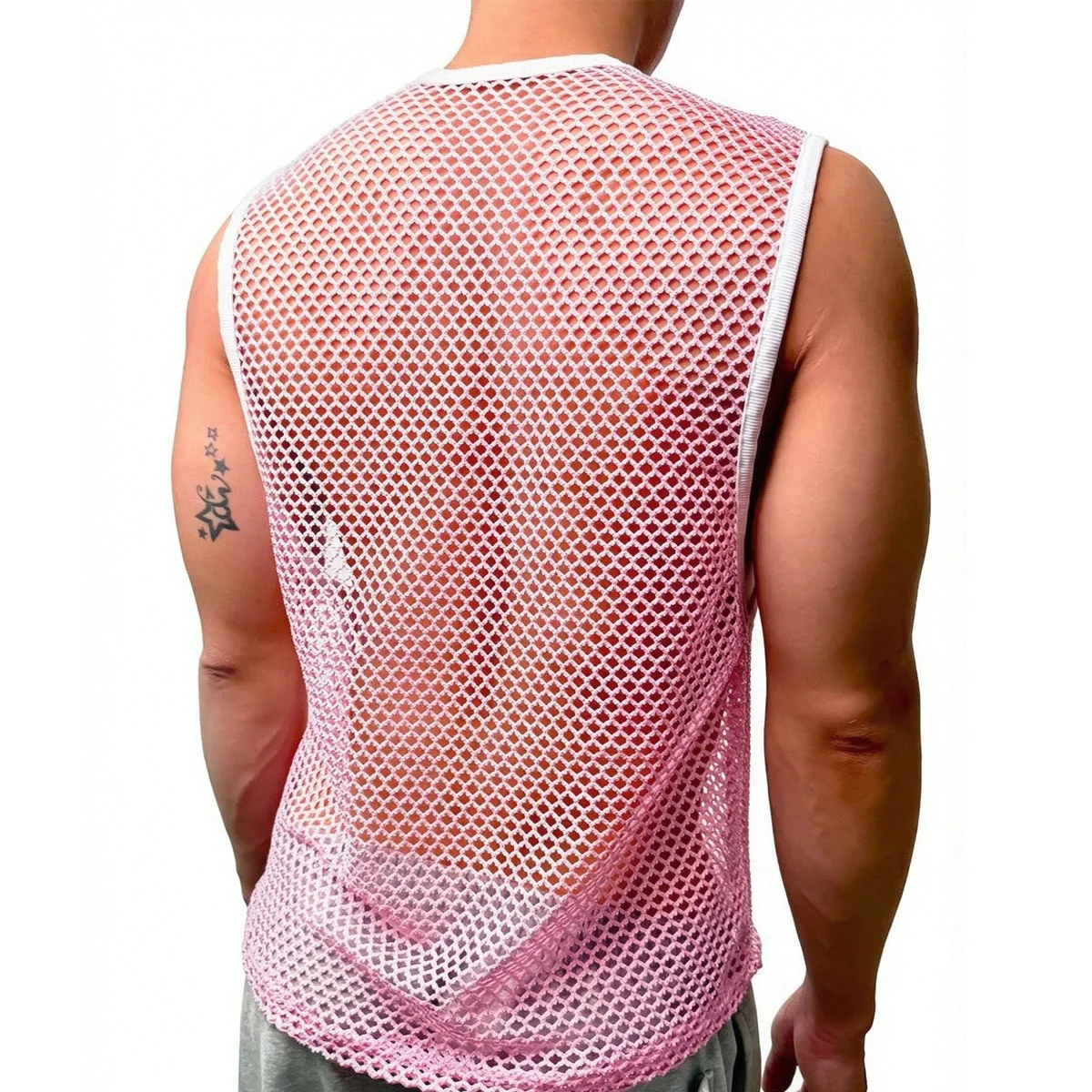 Sexy Hollow-out Men Tank Tops Mesh Golden Silvery Line Shiny See-through Sexy Muscle Vest Sports Sleeveless Fishnet T-shirt
