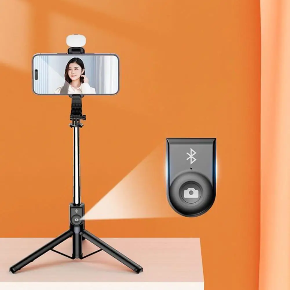 Palo de Selfie Bluetooth con luz de relleno, trípode con soporte, Control remoto, palo largo telescópico plegable para fotografía móvil