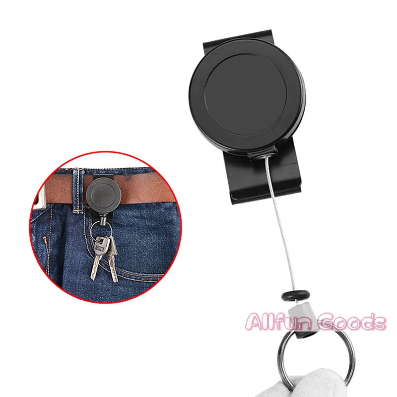 Retractable Keychain Badge Holder Reel with Multitool Carabiner Clip Heavy Duty Key Ring Steel Wire Lanyard Name Tag Stationery