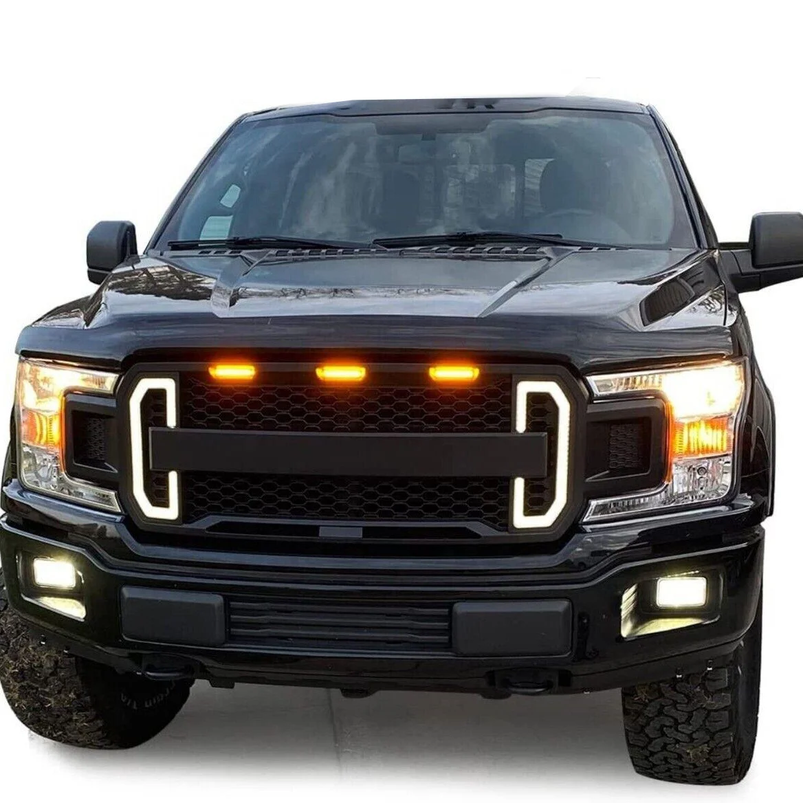 

Black Turn Signal Front Center Mesh Grille Grill For F150 2018-2020