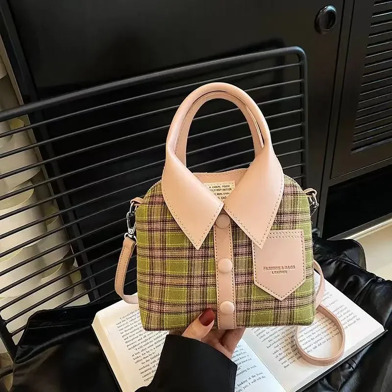 Checkered Patchwork Handbag for Women South Korean Personality Clothes Bag Single Shoulder Crossbody Bag New Fashion 2024