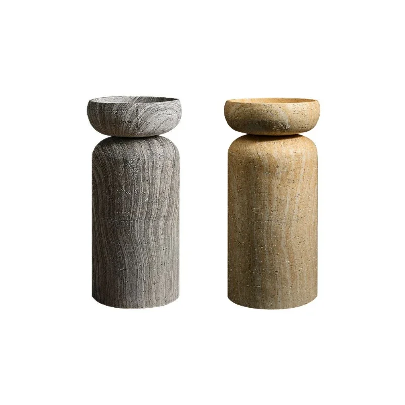 

Wabi Sand wind travertine column basin balcony outdoor art floor type stone sink personalized vertical sink basin