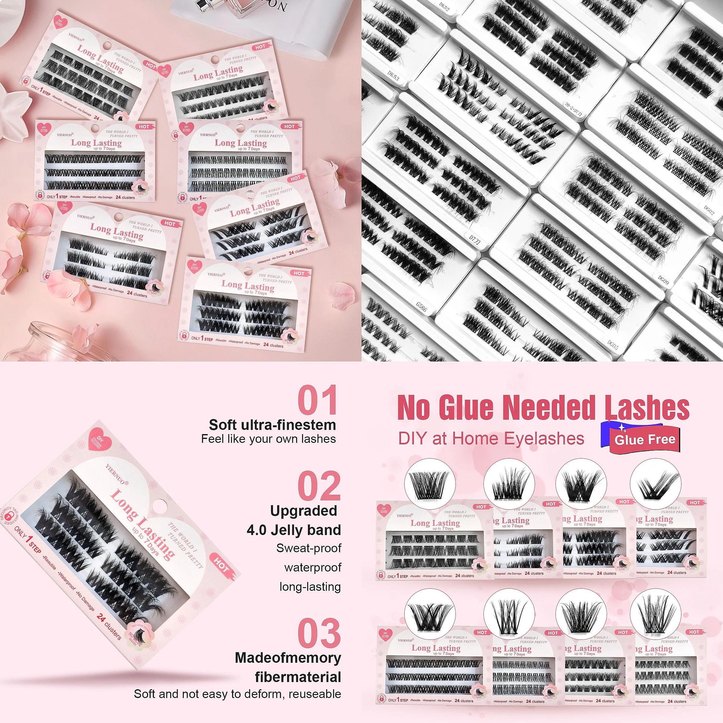 Synthetic Hair Cluster Lashes Kit Individual DIY Cat Eye Extensions at Home Cruelty-Free 0.07MM Thickness