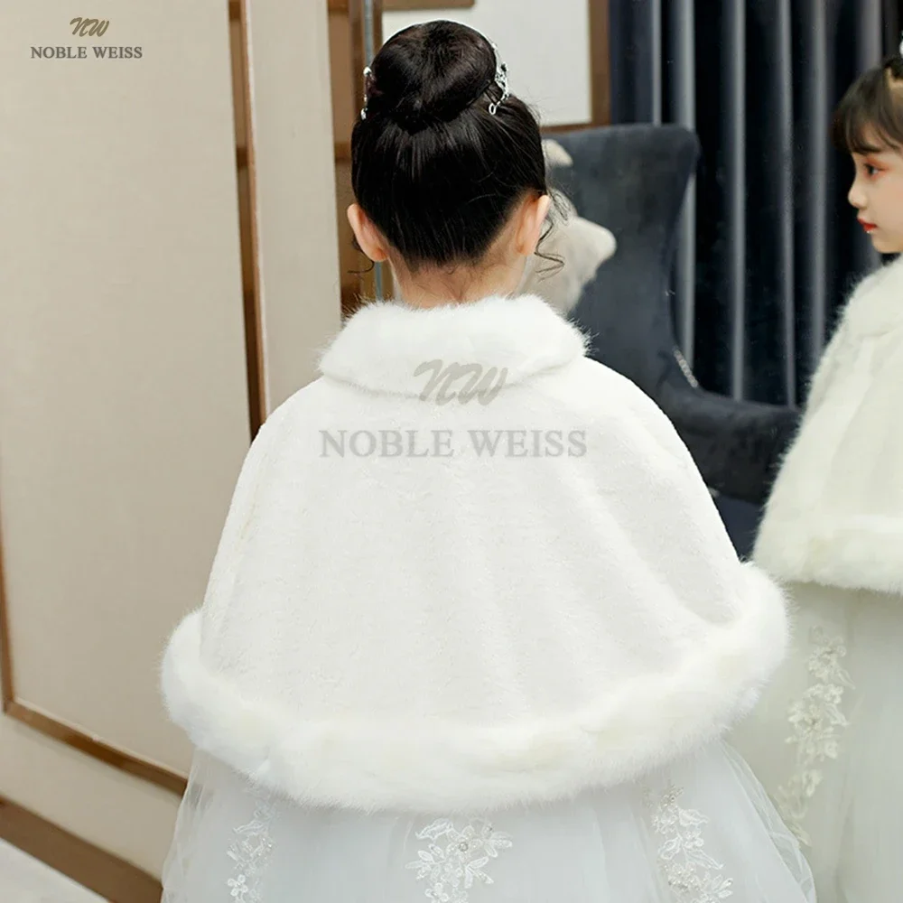 Girl Wedding Fur Wrap Winter Warm Children Prom Party Keep Warm Coat Kids Shawl With Long Fur Edge