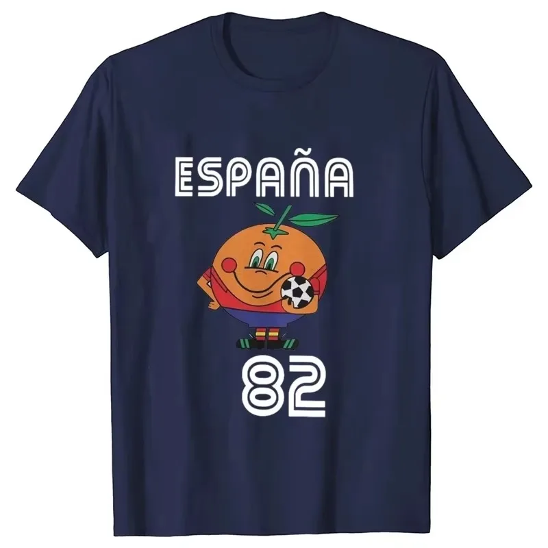 2026 new Vintage Orange Soccer Mascot Print Men T-shirt Retro Espana 82 Football Oversized Cotton Casual Short Sleeve Tee
