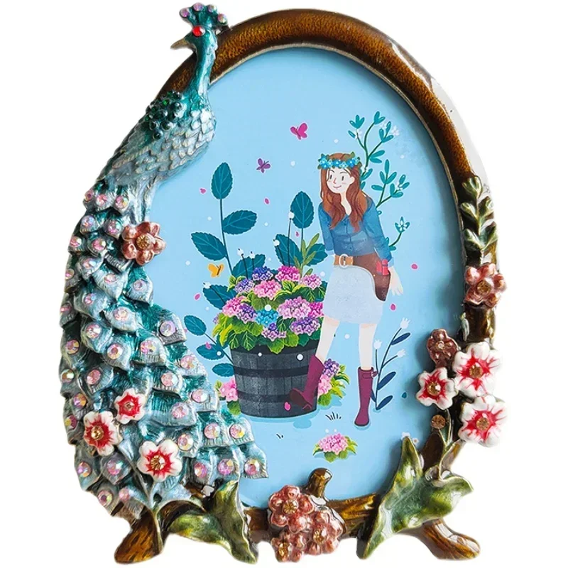 Gift American retro 5-inch photo frame, phoenix bird settings table oval children's photo frame, free photo development to make