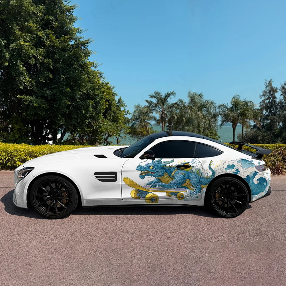 

Dragon Skateboarding Waves Car Vinyl Wraps Decal Self-adhesive PVC Sticker Suitable for Trucks SUV Decor Auto Accessories Gift