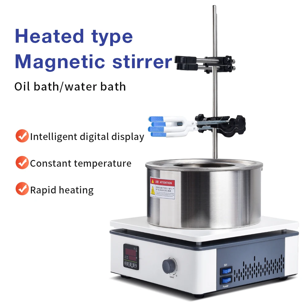 Heating Magnetic Stirrer Lab Thermostatic Water Oil Bath Pan 300℃ Heating Mixer 0-2200rpm Stepless Speed Control with Timer