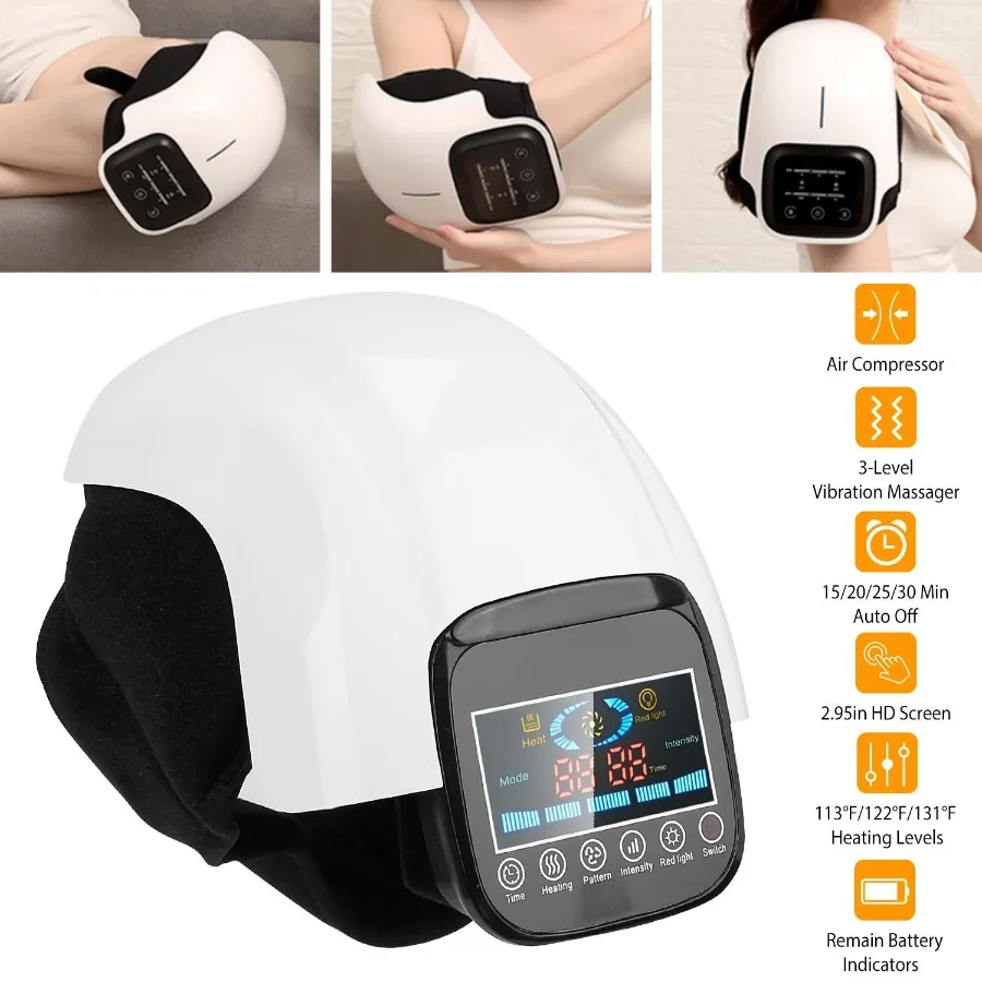 

Electric Rechargeable Knee Massager Infrared Heat Pain Relief Therapy Knee Brace Wrap with Air Pressure Kneading Timer Temperat
