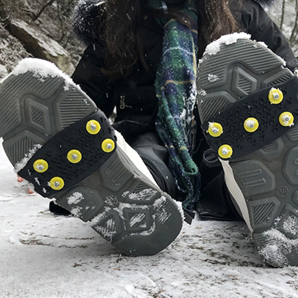 2 pares de zapatos de escalada para niños, cubiertas antideslizantes, pinzas de hielo para montañismo, Crampones negros antideslizantes para niños