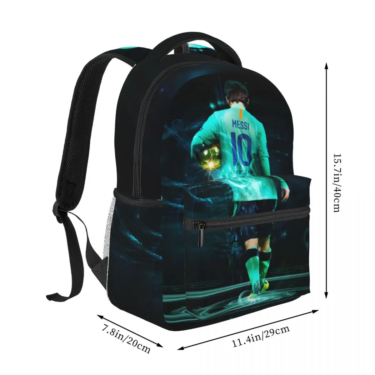 Casual Schoolbag leve, Messi-10 impresso, apto para a escola, ao ar livre, compras, escritório, 17"