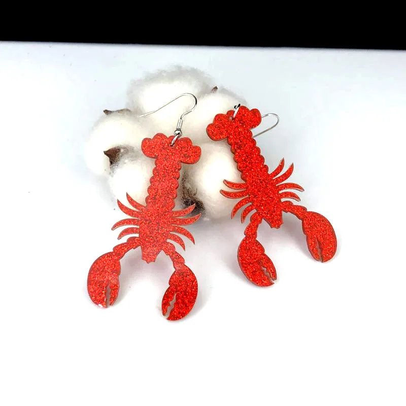 New Interesting Red Lobster Acrylic Earrings with Unique and Novel Acrylic Seafood Ornaments Suitable for Women\'s Gifts