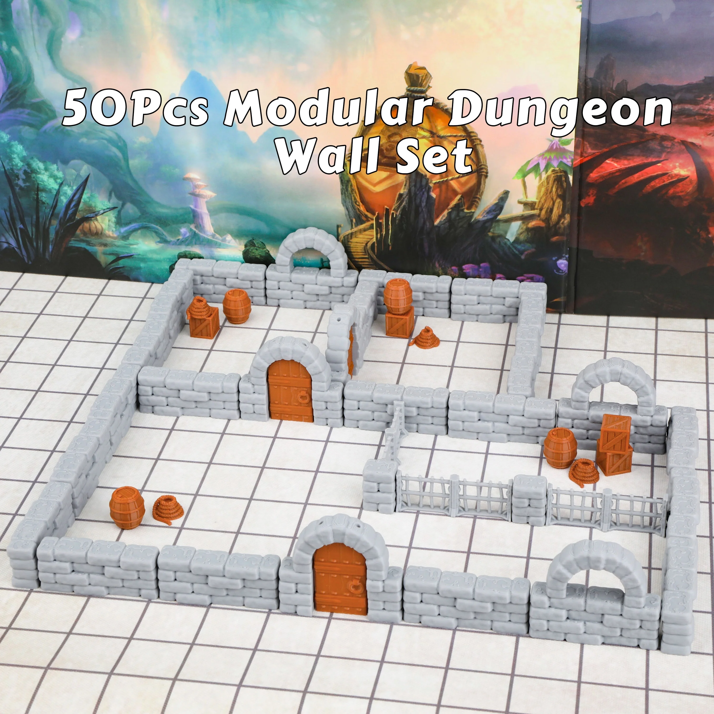 50pcs Modular Dungeon Walls Miniature Terrain, 28mm Scale for Tabletop Games & RPG Terrain Construction, Durable Plastic