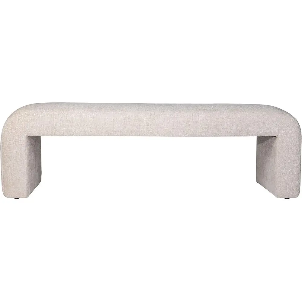 Curved Upholstered Bench for Bedroom or Hallway, Large, Natural