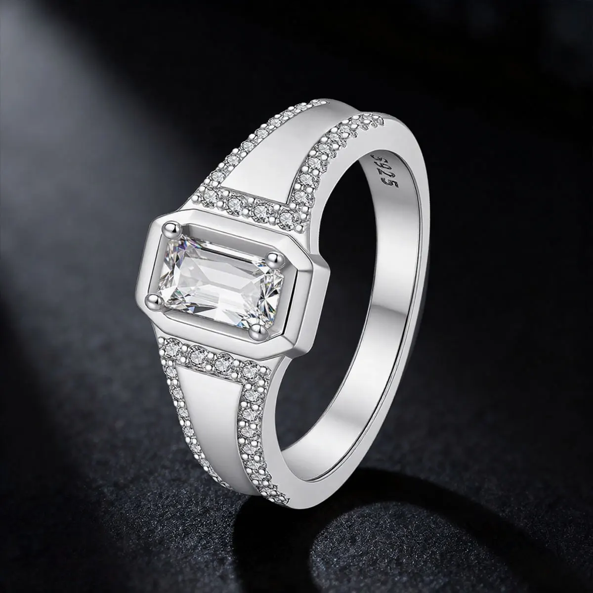 

2026 Valentine's Day Silver S925 Simple Square Diamond Sparkling White Zircon Men's Ring for DIY Fine Jewelry